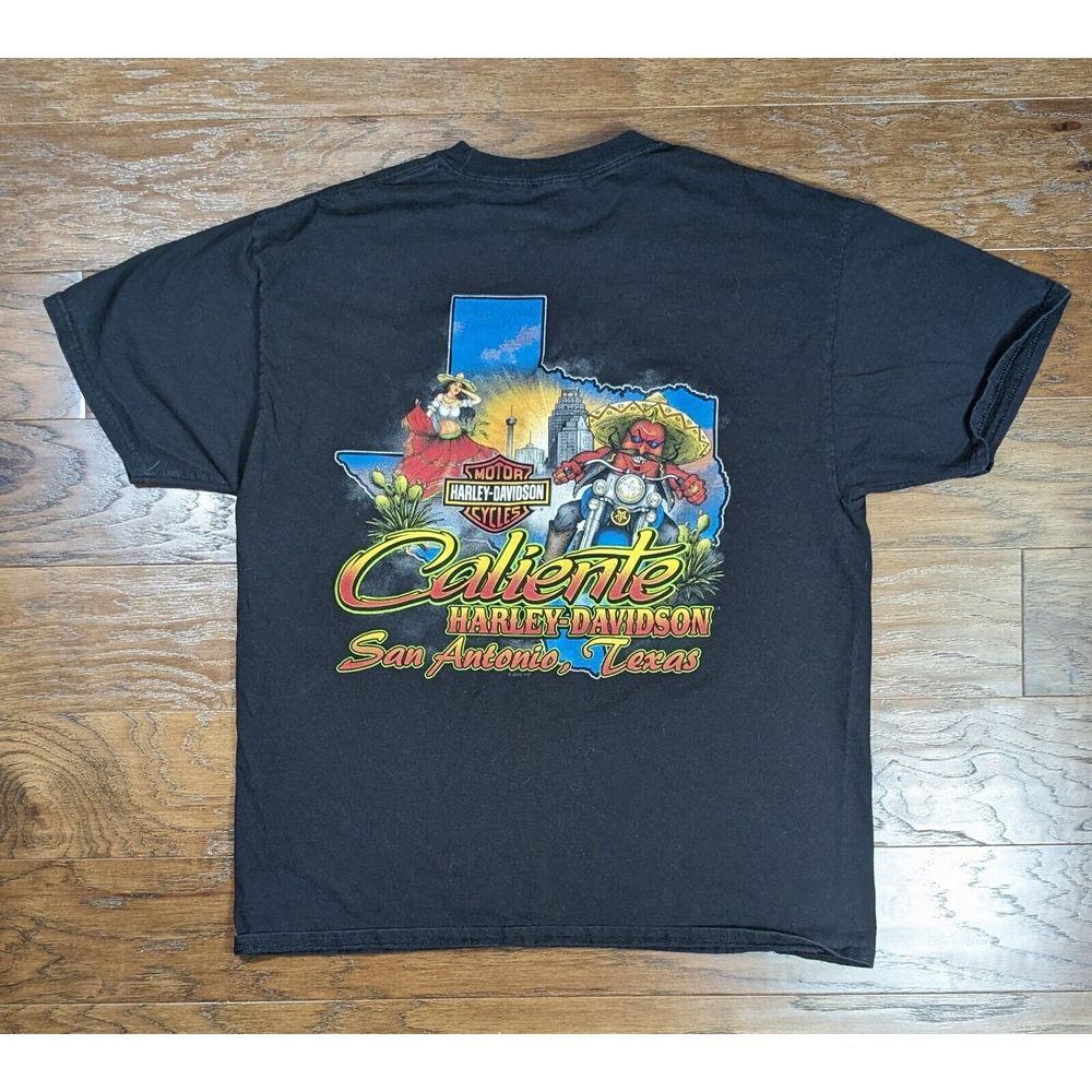Harley‎ Davidson Caliente San Antonio Texas Shirt Men's L Black Biker Motorcycle